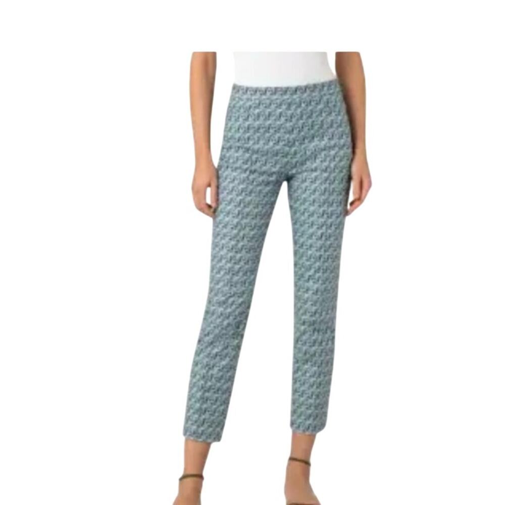 Akris Punto Switzerland Franca Micro Leaves Print Straight Leg Pants Cropped, 8